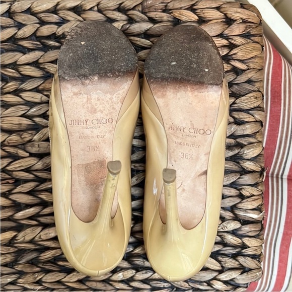 Jimmy Choo Patent Leather Cosmic Platform Heels in Nude Cream Beige - Picture 14 of 16